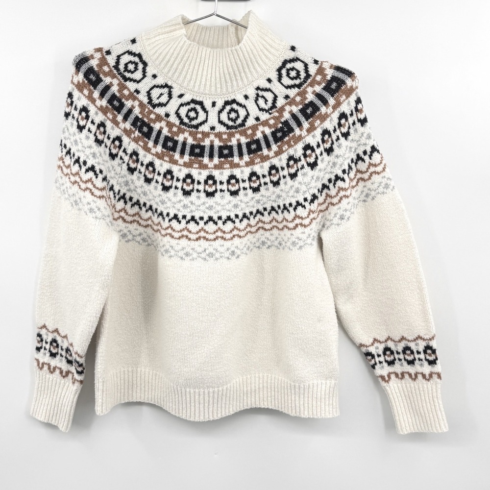 Cupcakes and Cashmere Womens Fair Isle Mock Neck Sweater Cream Size Medium